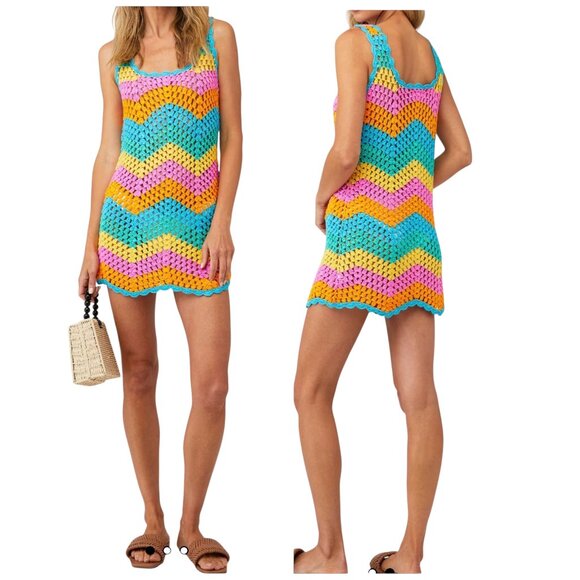 Show Me Your MuMu Dresses & Skirts - Show Me Your Mumu Tara Mini Dress XXL Sea Breeze Crochet Cover Up NWT